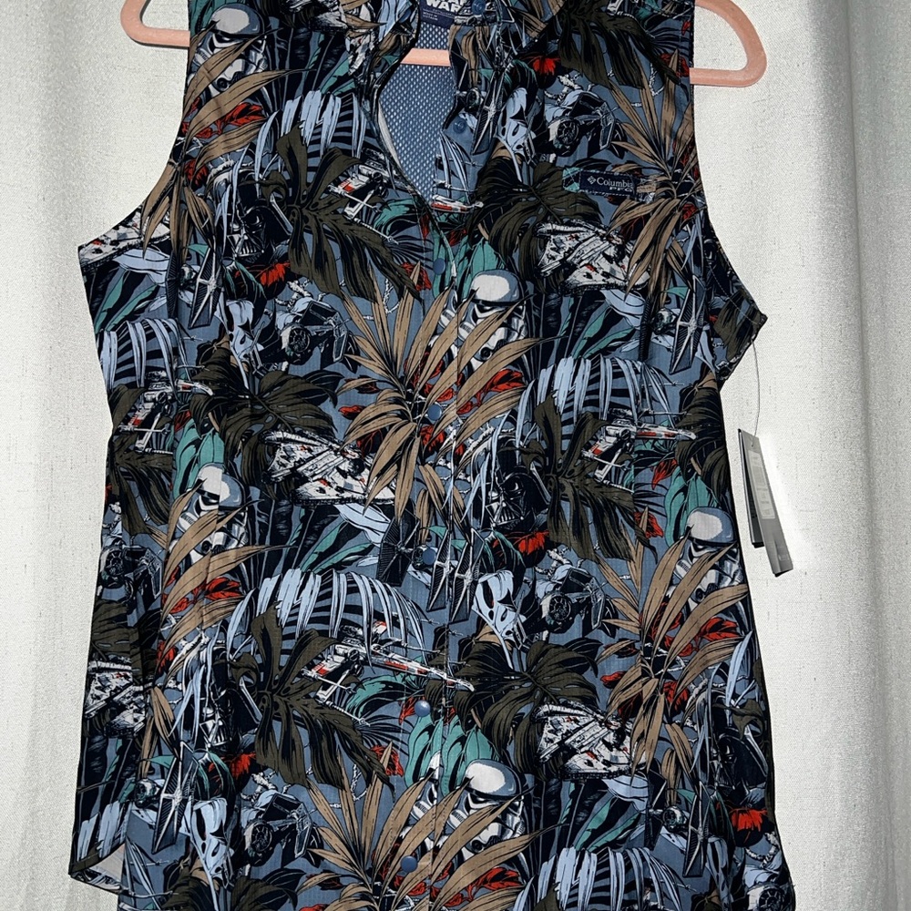 Columbia Women's Star Wars Tropical Print Sleeveless Blouse - Blue and Black